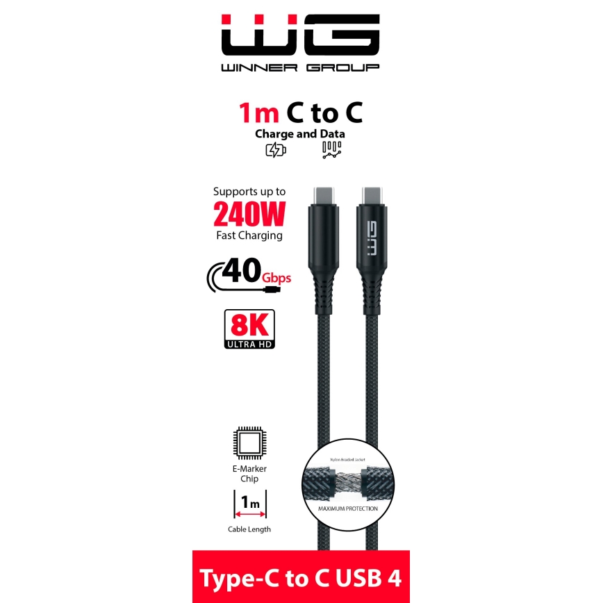 Winner Group - USB-Kabel USB-C / USB-C 240W 1m schwarz