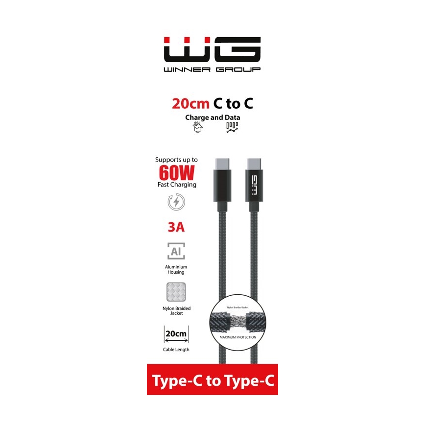 Winner Group - USB-Kabel USB-C / USB-C 60W 20cm schwarz