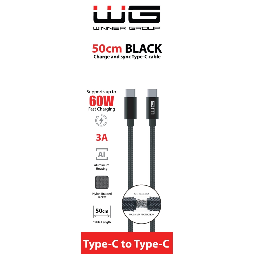 Winner Group - USB-Kabel USB-C / USB-C 60W 50cm schwarz
