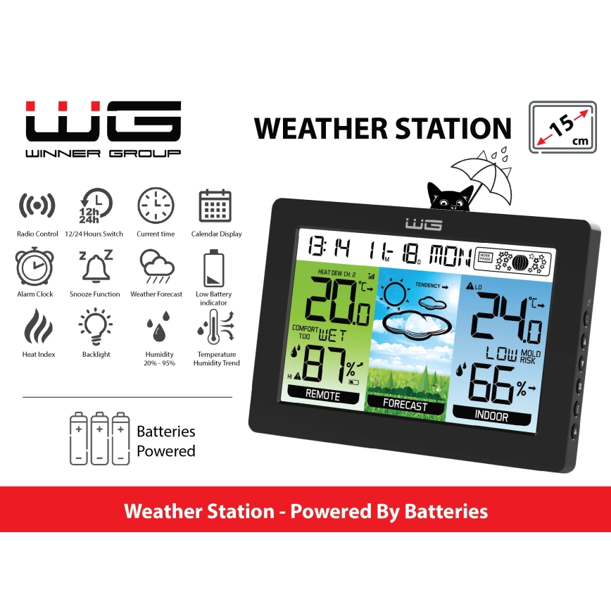 Winner Group - Wetterstation mit LCD-Anzeige und Wecker 5xAAA