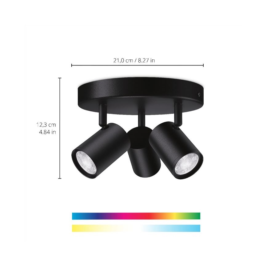 WiZ - Spot LED RVBW à intensité variable IMAGEO 3xGU10/4,9W/230V 2200-6500K Wi-Fi CRI 90 noir