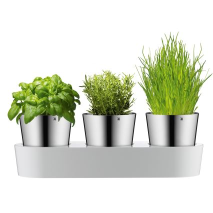 WMF - Vaso per erbe aromatiche autoinnaffiante 3pz GOURMET bianco/acciaio inossidabile