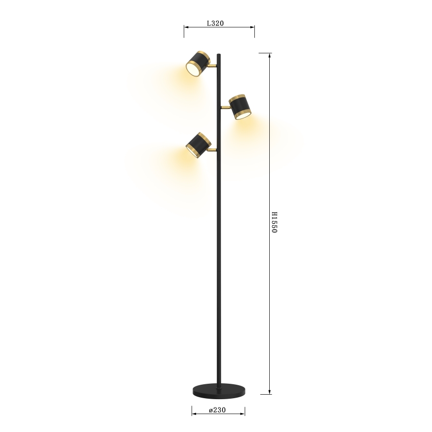 Wofi 3003-304S - Lampe sur pied LED dimmable TOULOUSE 3xLED/7W/230V noir/doré