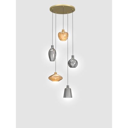 Wofi 5005-501 - Lampadario a sospensione con filo ROUEN 5xE14/40W/230V oro/grigio
