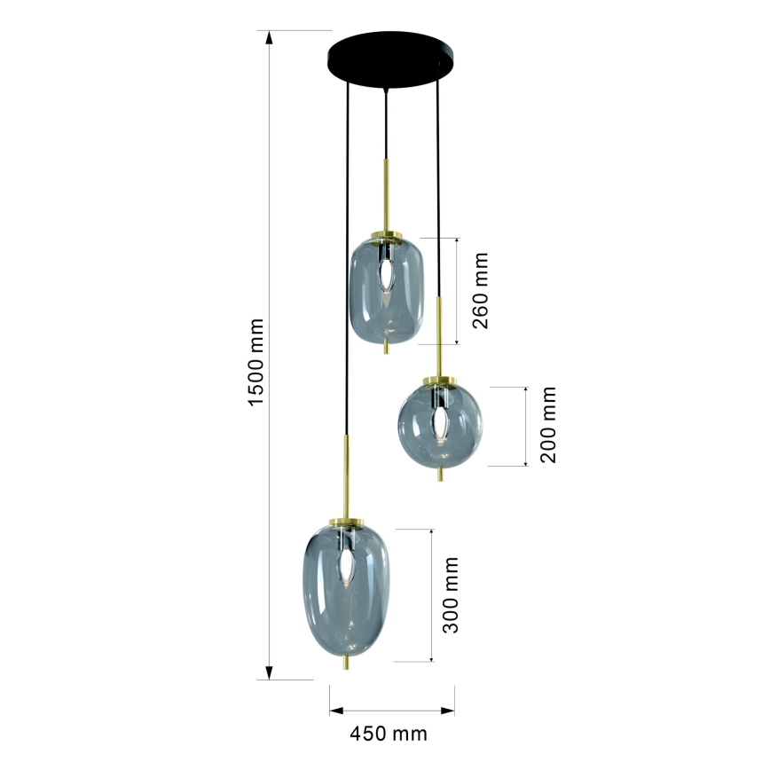 Wofi 5007-302 - Lampadario a sospensione con filo BELLEVILLE 3xE14/40W/230V nero/oro