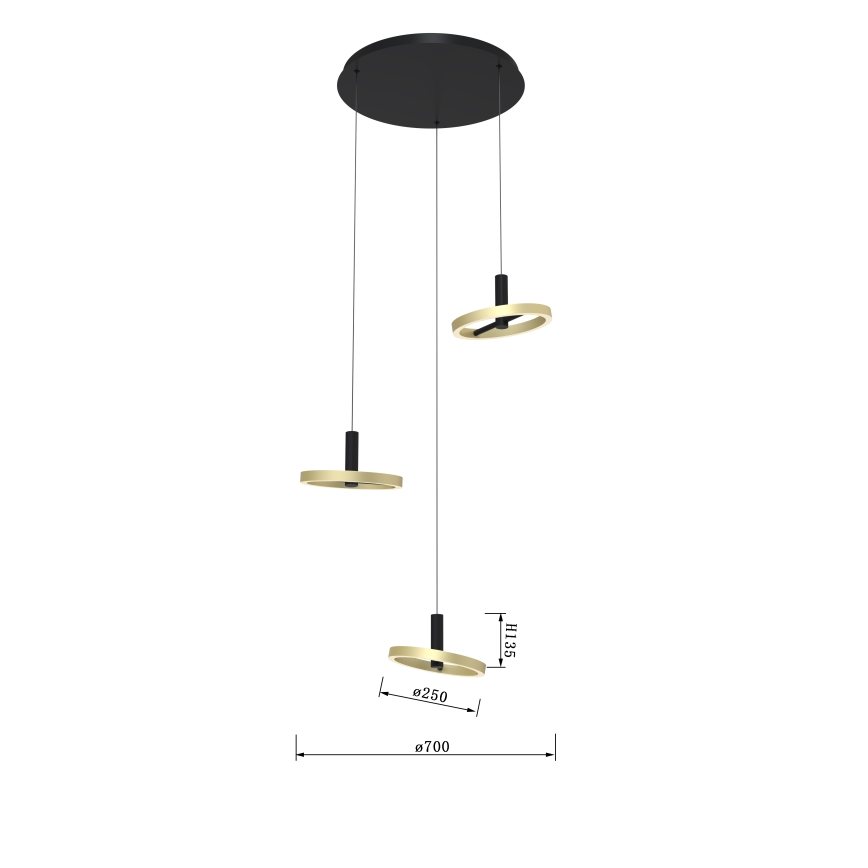Wofi 5016-304 - Lampadario a sospensione con filo LED dimmerabile BREST LED/26W/230V nero/oro