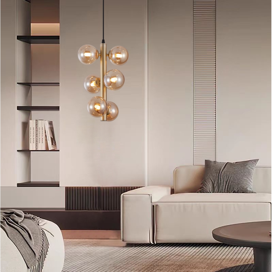 Wofi 6014-601W - Lampadario LED a sospensione con filo VILLA 6xG9/3W/230V oro
