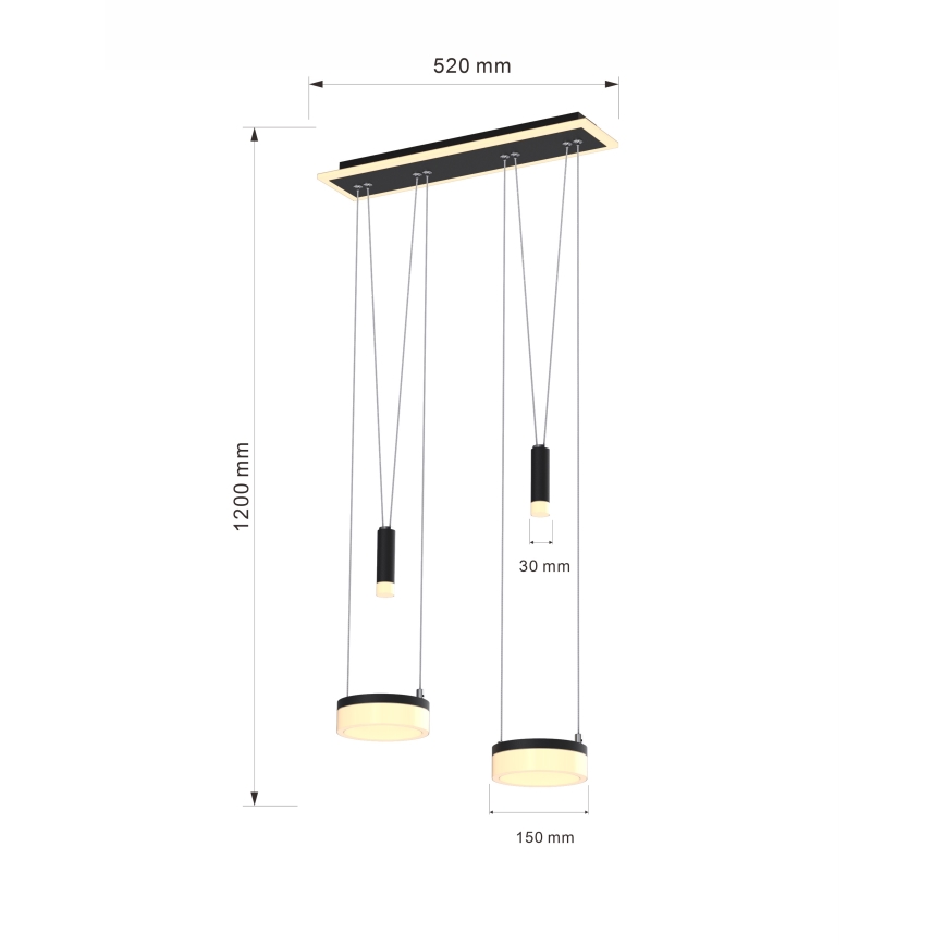 Wofi 6054-502 - Suspension filaire à intensité variable JESSE LED/21W/230V noir