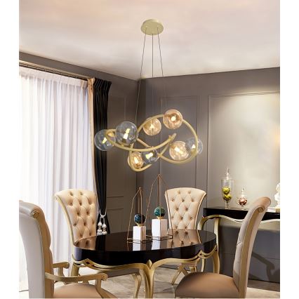 Wofi 7014-804 - Lampadario LED a sospensione con filo NANCY 8xG9/3,5W/230V oro/grigio