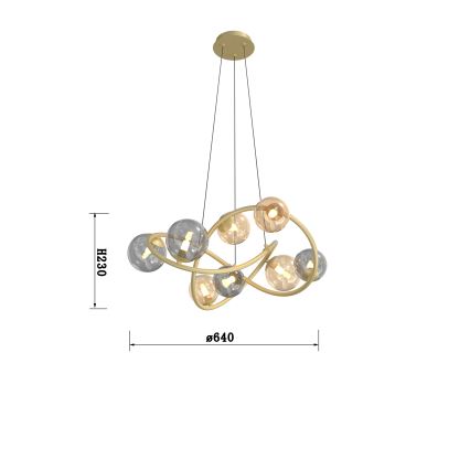 Wofi 7014-804 - Lampadario LED a sospensione con filo NANCY 8xG9/3,5W/230V oro/grigio