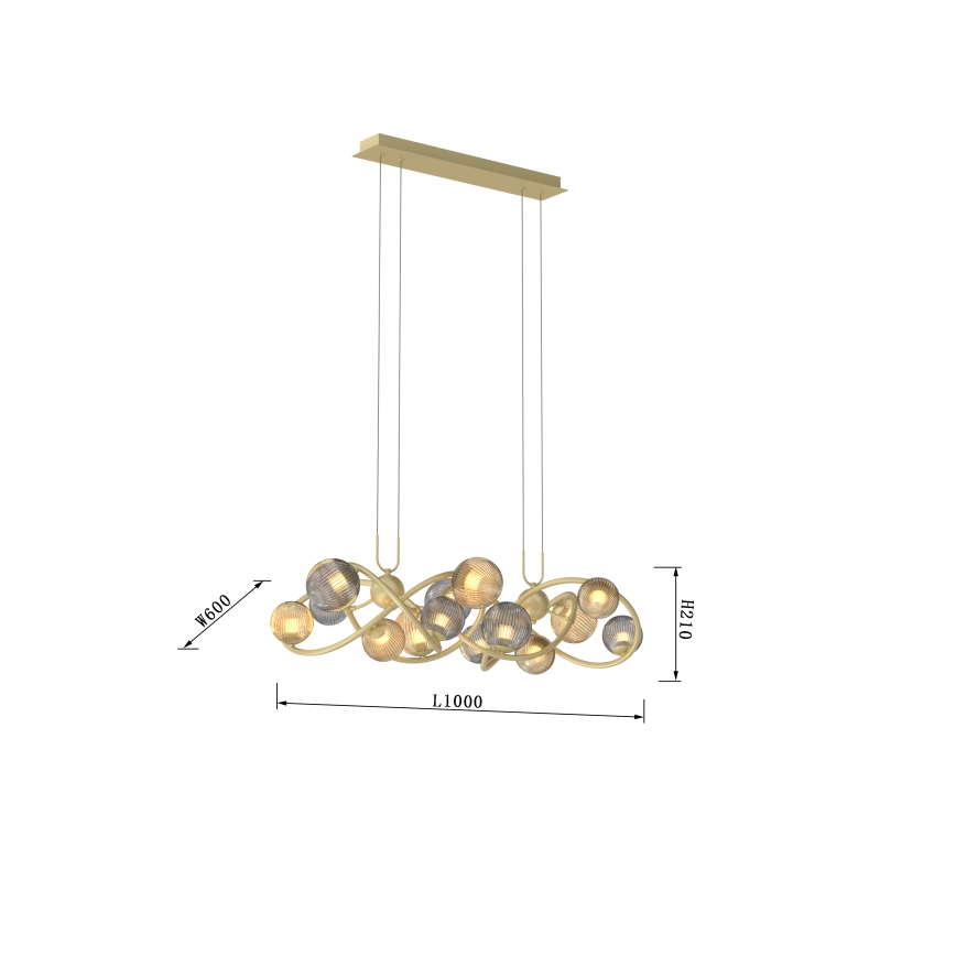 Wofi 7015-1404 - Lampadario LED a sospensione con filo METZ 14xG9/3,5W/230V oro/grigio