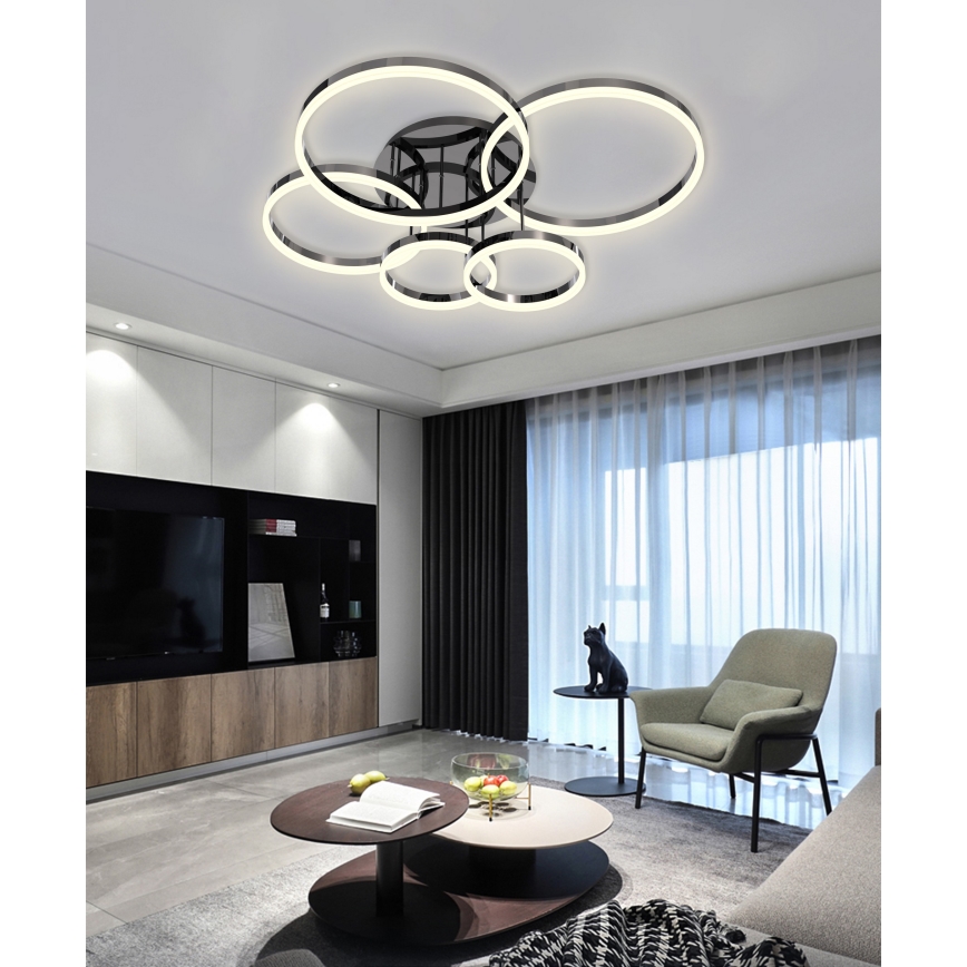 Wofi 9049-605 - Plafonnier à intensité variable PERPIGNAN LED/80W/230V noir/chrome brillant