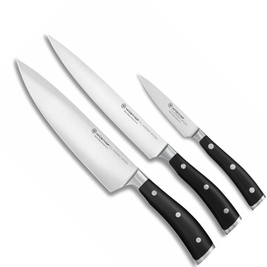 Wüsthof - Ensemble de 3 couteaux de cuisine CLASSIC IKON, noirs