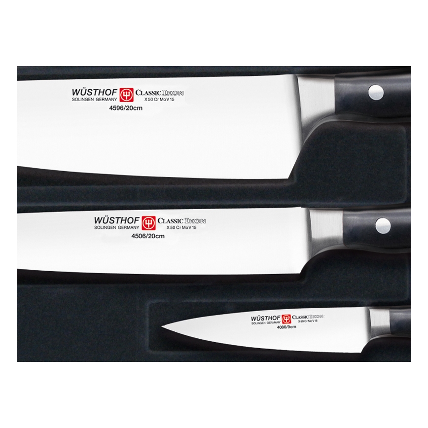Wüsthof - Ensemble de 3 couteaux de cuisine CLASSIC IKON, noirs