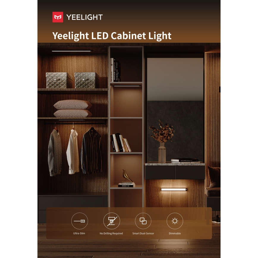 Yeelight - Éclairage de meuble à intensité variable rechargeable avec détecteur LED/2,3W/1500 mAh 4000K 40 cm noir