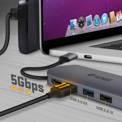 Yenkee – Adapter mit mehreren Anschlüssen 8in1 USB Typ C