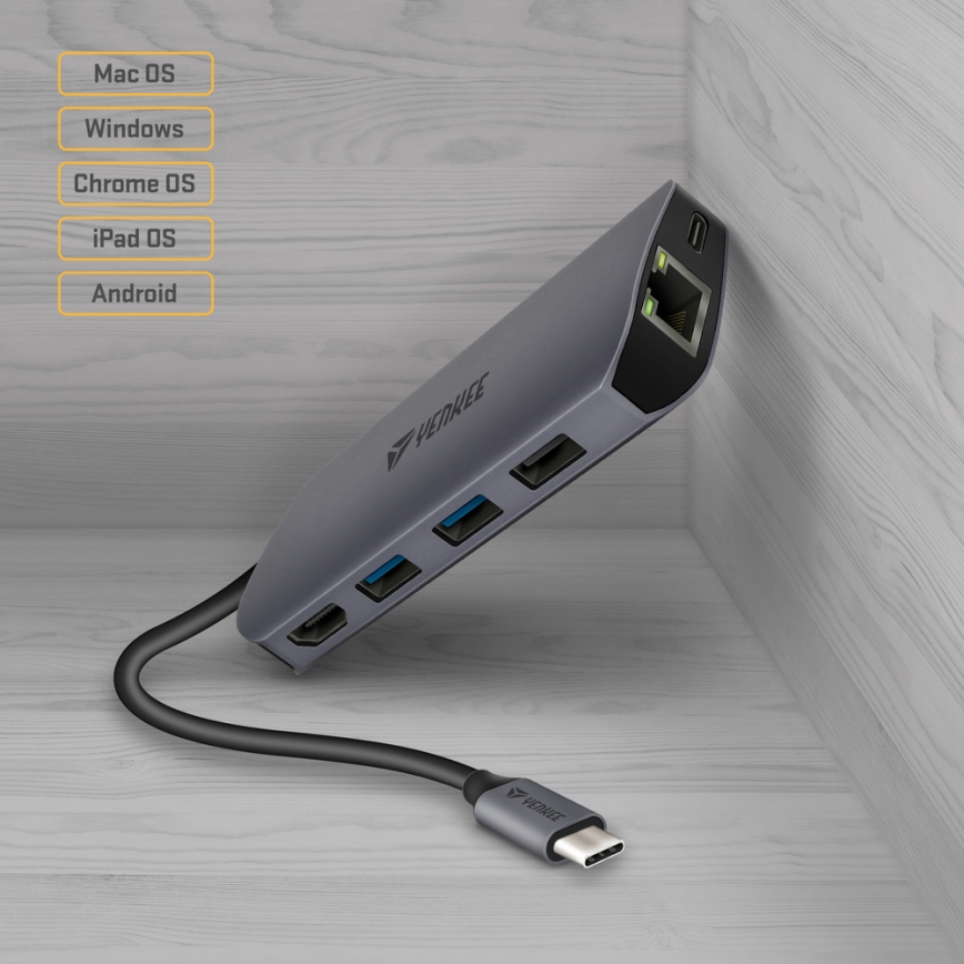 Yenkee - Adattatore multiporta 8in1 USB tipo C