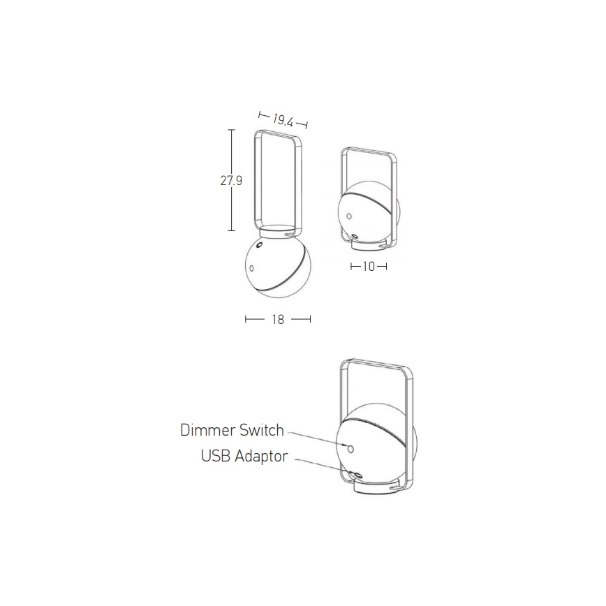 Zambelis E233 - Lampe LED à intensité variable extérieure LED/1,5W/5V IP44 noir