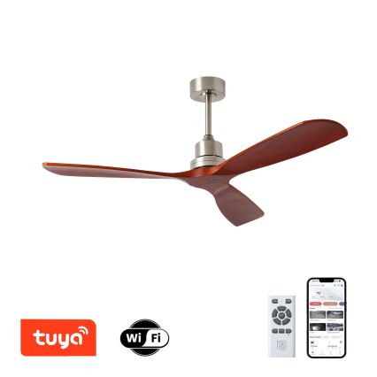 ZEVENTI - Deckenventilator LIONI Wi-Fi Tuya matt Chrom/Eiche + Fernbedienung