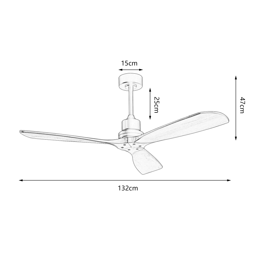 ZEVENTI - Deckenventilator LIONI Wi-Fi Tuya matt Chrom/Eiche + Fernbedienung