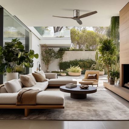 ZEVENTI - Deckenventilator SPELLO Wi-Fi Tuya matt Chrom/Eiche + Fernbedienung