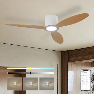 ZEVENTI - Dimmbarer LED-Deckenventilator VENTORA LED/24W/230V 3000/4000/6000K Wi-Fi Tuya weiß/Eiche + Fernbedienung