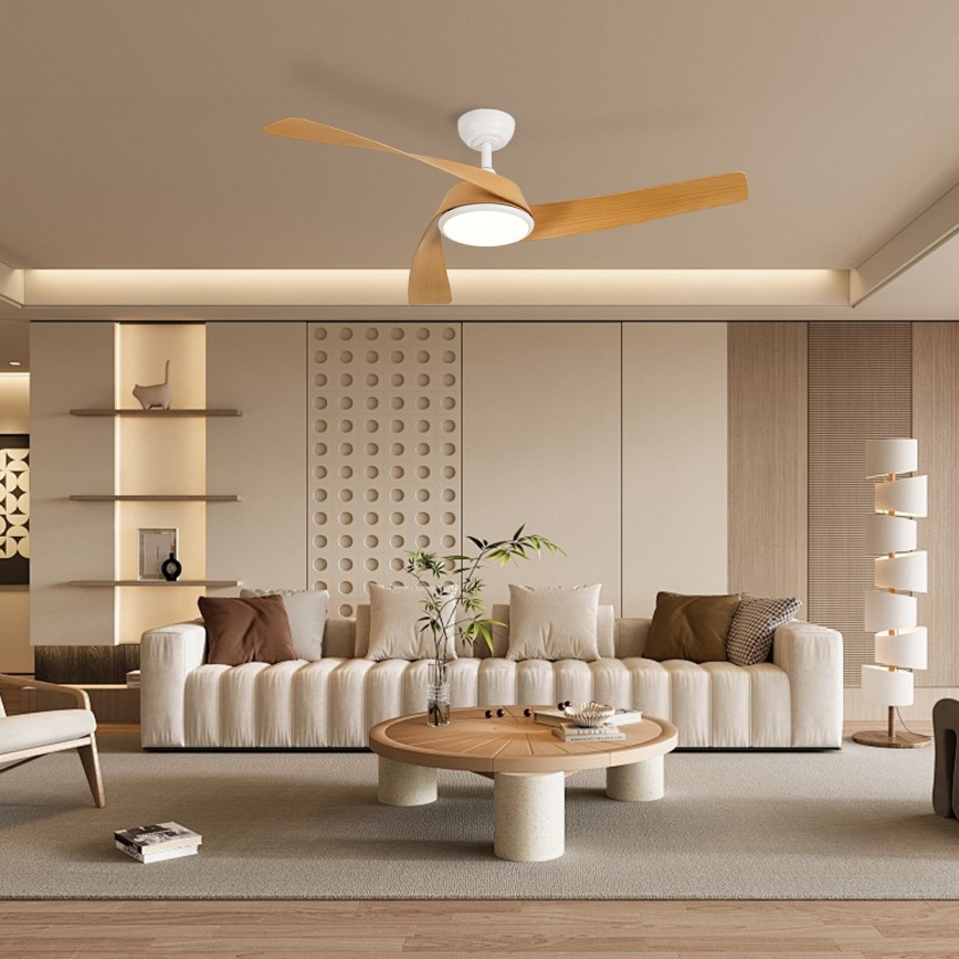 ZEVENTI - LED dimmbarer Deckenventilator AERYS LED/24W/230V 3000/4000/6000K Wi-Fi Tuya weiß/Eiche + Fernbedienung