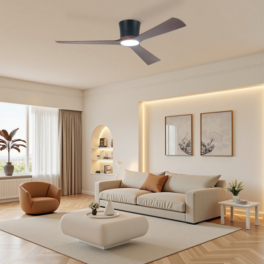 ZEVENTI - dimmbarer LED-Deckenventilator AUREX LED/24W/230V 3000/4000/6000K Wi-Fi Tuya schwarz/nussbaum + Fernbedienung
