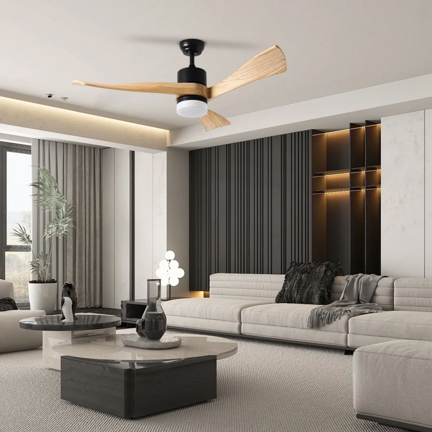 ZEVENTI - LED-Deckenventilator NATURITO LED/18W/230V 3000/4000/6000K Wi-Fi Tuya schwarz/Eiche + Fernbedienung