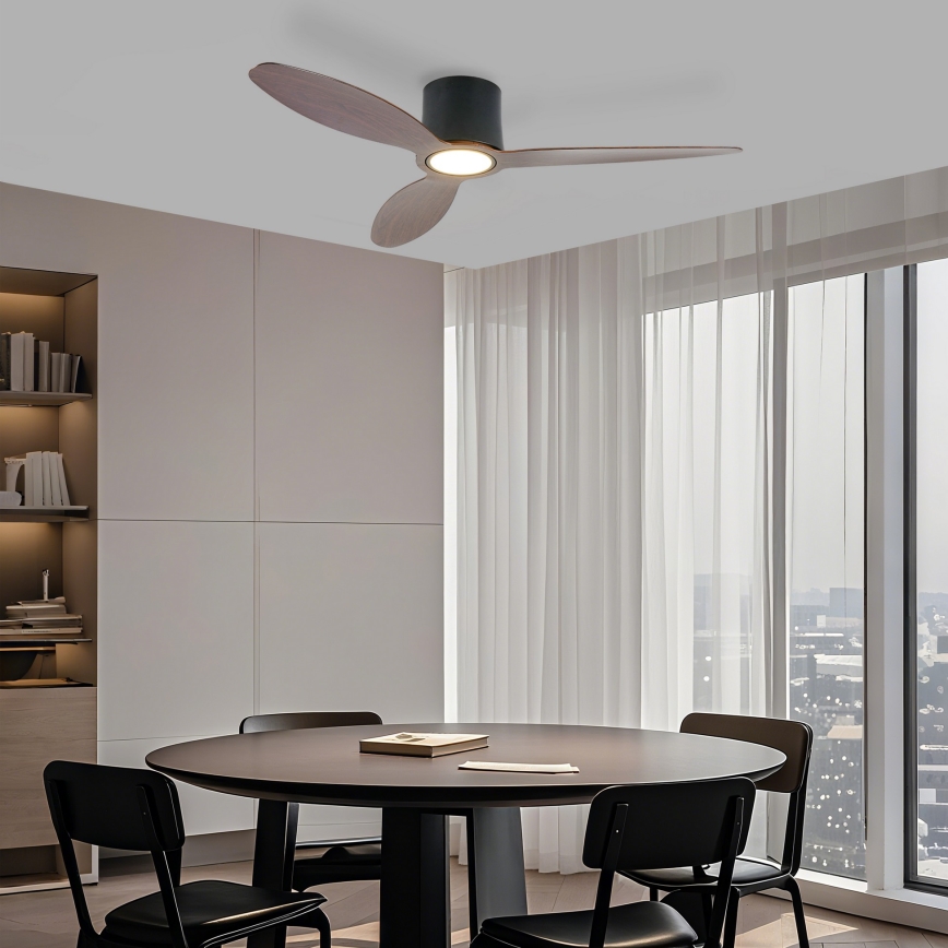 ZEVENTI - LED-dimmbarer Deckenventilator VENTORA LED/24W/230V 3000/4000/6000K Wi-Fi Tuya schwarz/Nussbaum + Fernbedienung