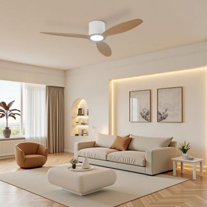ZEVENTI - Dimmbarer LED-Deckenventilator VENTORA LED/24W/230V 3000/4000/6000K Wi-Fi Tuya weiß/Eiche + Fernbedienung