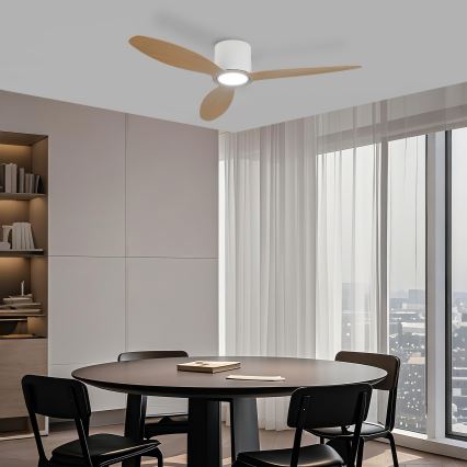 ZEVENTI - Dimmbarer LED-Deckenventilator VENTORA LED/24W/230V 3000/4000/6000K Wi-Fi Tuya weiß/Eiche + Fernbedienung