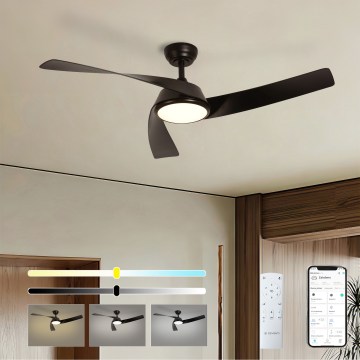 ZEVENTI - LED-dimmbarer Deckenventilator AERYS LED/24W/230V 3000/4000/6000K Wi-Fi Tuya schwarz + Fernbedienung