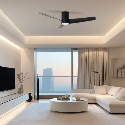 ZEVENTI - Ventilatore da soffitto dimmerabile a LED BARROSA LED/18W/230V 3000-6000K Wi-Fi Tuya nero + telecomando