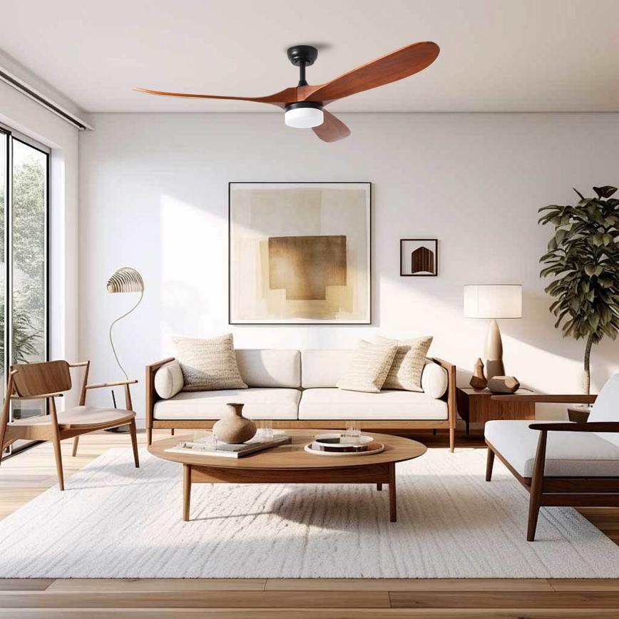 ZEVENTI - Ventilatore da soffitto dimmerabile a LED GINOSA LED/18W/230V 3000-6000K Wi-Fi Tuya nero/quercia + telecomando