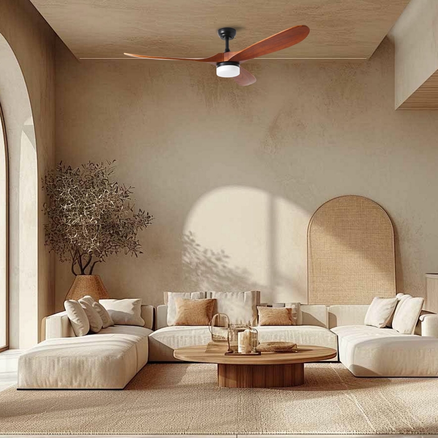 ZEVENTI - Ventilatore da soffitto dimmerabile a LED GINOSA LED/18W/230V 3000-6000K Wi-Fi Tuya nero/quercia + telecomando