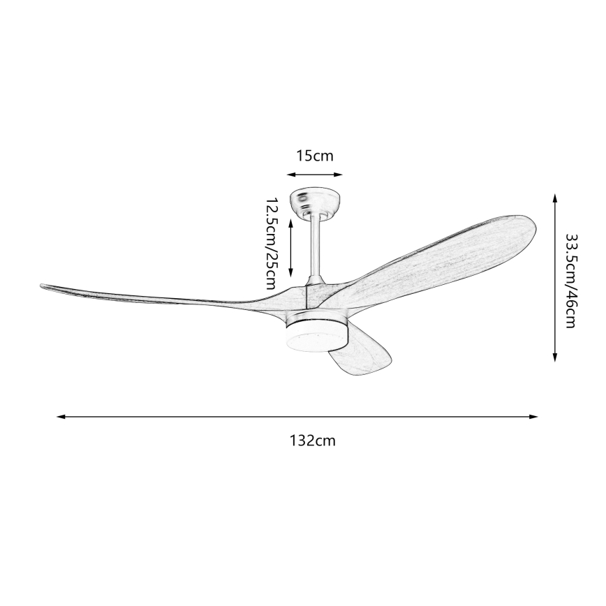 ZEVENTI - Ventilatore da soffitto dimmerabile a LED GINOSA LED/18W/230V 3000-6000K Wi-Fi Tuya nero/quercia + telecomando