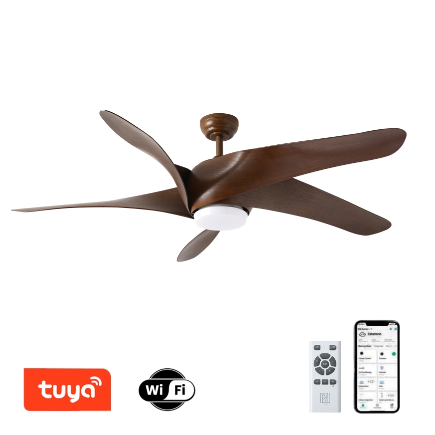 ZEVENTI - Ventilatore da soffitto dimmerabile a LED LUCCA LED/18W/230V 3000-6000K Wi-Fi Tuya marrone + telecomando