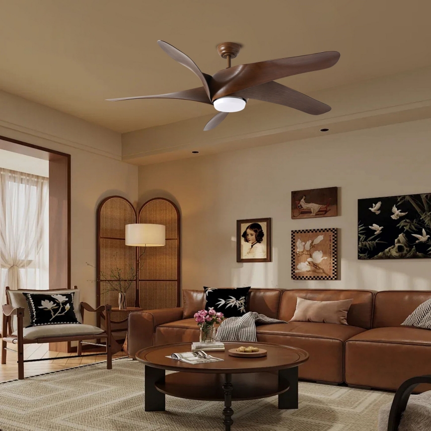 ZEVENTI - Ventilatore da soffitto dimmerabile a LED LUCCA LED/18W/230V 3000-6000K Wi-Fi Tuya marrone + telecomando