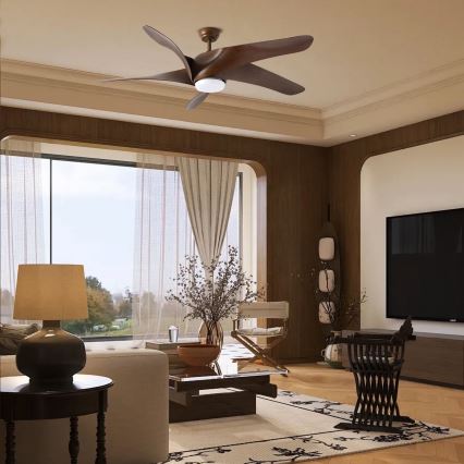 ZEVENTI - Ventilatore da soffitto dimmerabile a LED LUCCA LED/18W/230V 3000-6000K Wi-Fi Tuya marrone + telecomando