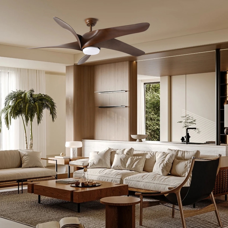 ZEVENTI - Ventilatore da soffitto dimmerabile a LED LUCCA LED/18W/230V 3000-6000K Wi-Fi Tuya marrone + telecomando