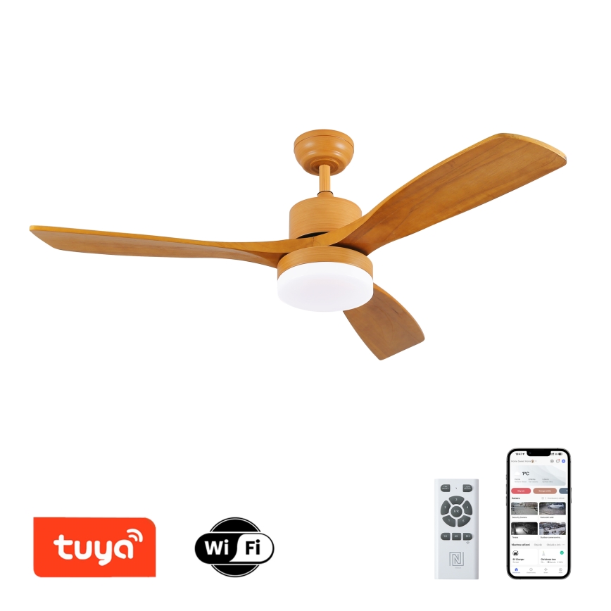 ZEVENTI - Ventilatore da soffitto dimmerabile a LED MARE LED/24W/230V 3000-6000K Wi-Fi Tuya quercia + telecomando
