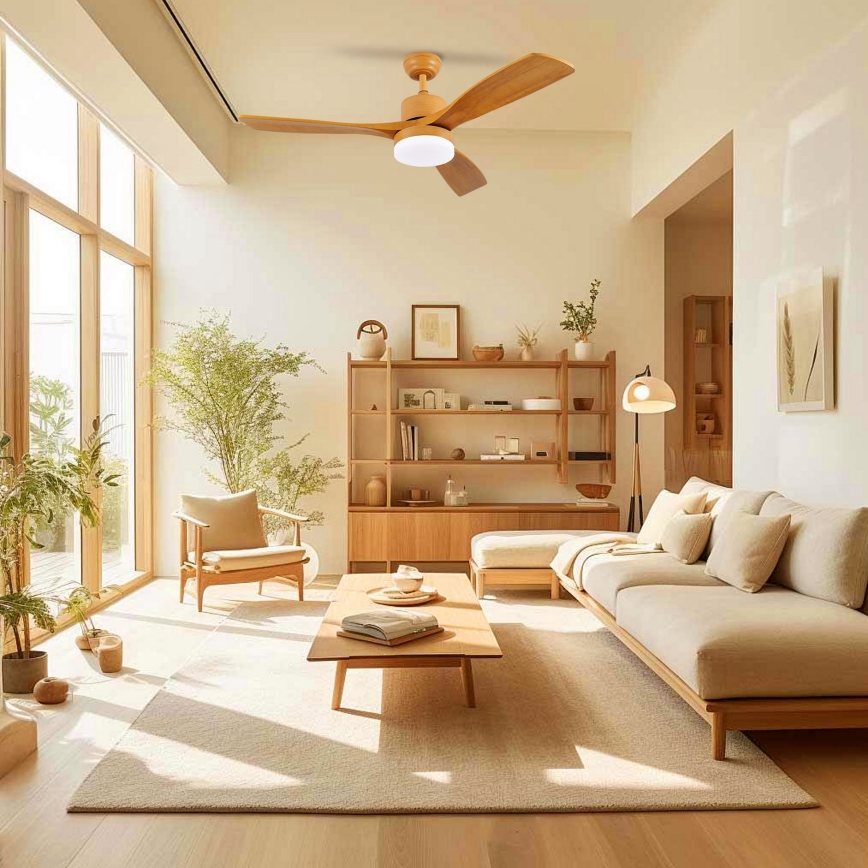 ZEVENTI - Ventilatore da soffitto dimmerabile a LED MARE LED/24W/230V 3000-6000K Wi-Fi Tuya quercia + telecomando