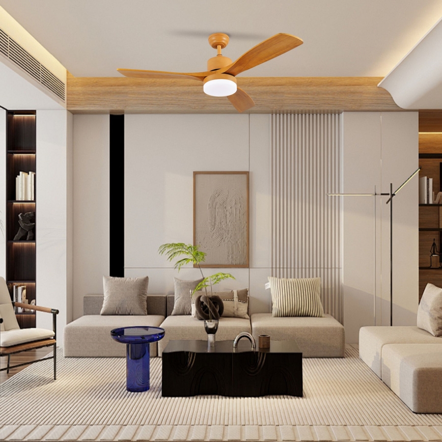 ZEVENTI - Ventilatore da soffitto dimmerabile a LED MARE LED/24W/230V 3000-6000K Wi-Fi Tuya quercia + telecomando