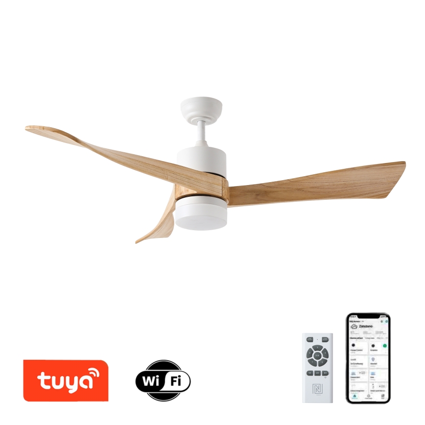 ZEVENTI - Ventilatore da soffitto dimmerabile a LED NATURITO LED/18W/230V 3000-6000K Wi-Fi Tuya bianco/quercia + telecomando