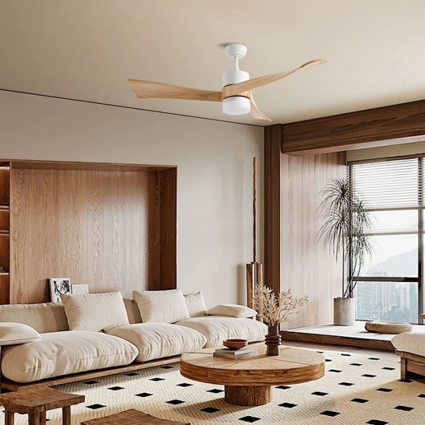 ZEVENTI - Ventilatore da soffitto dimmerabile a LED NATURITO LED/18W/230V 3000-6000K Wi-Fi Tuya bianco/quercia + telecomando