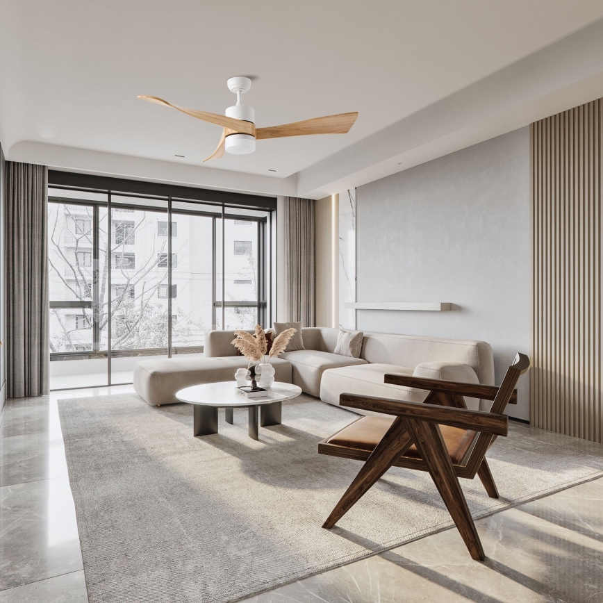 ZEVENTI - Ventilatore da soffitto dimmerabile a LED NATURITO LED/18W/230V 3000-6000K Wi-Fi Tuya bianco/quercia + telecomando