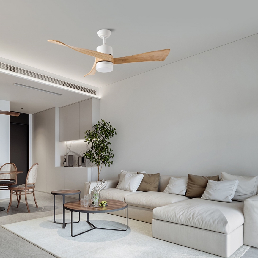 ZEVENTI - Ventilatore da soffitto dimmerabile a LED NATURITO LED/18W/230V 3000-6000K Wi-Fi Tuya bianco/quercia + telecomando
