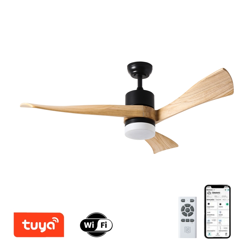 ZEVENTI - Ventilatore da soffitto dimmerabile a LED NATURITO LED/18W/230V 3000-6000K Wi-Fi Tuya nero/quercia + telecomando