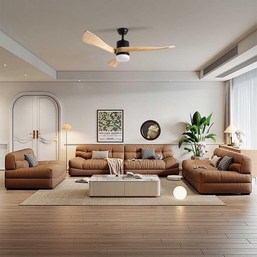 ZEVENTI - Ventilatore da soffitto dimmerabile a LED NATURITO LED/18W/230V 3000-6000K Wi-Fi Tuya nero/quercia + telecomando